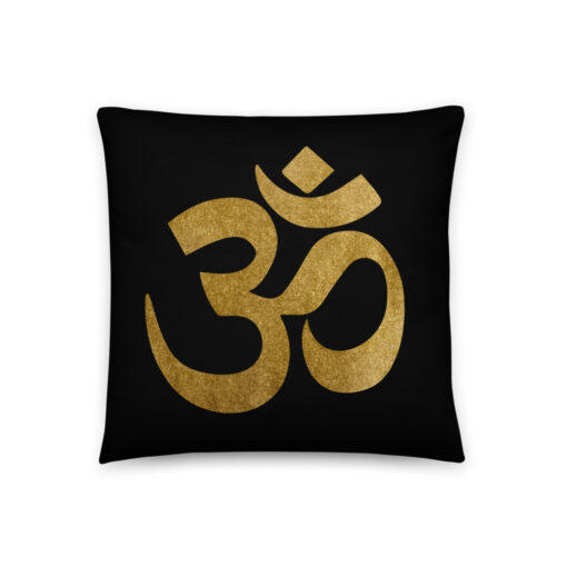 Golden-Om-Throw-Pillow-Home-Decoration-CUshion-Hinduism-Symbol-Psytrance-Psychedelic-Trance-Omkara-Trippy-LSD-Mushrooms