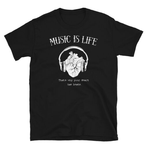Music-Quote-T-Shirt-Life-Heart-Beats-Black-Men-Tee-Horror-Bones-Musician-Headphones-Earphones-Quote-SLogan-Humor-Saying-Music-LOvers-Tee